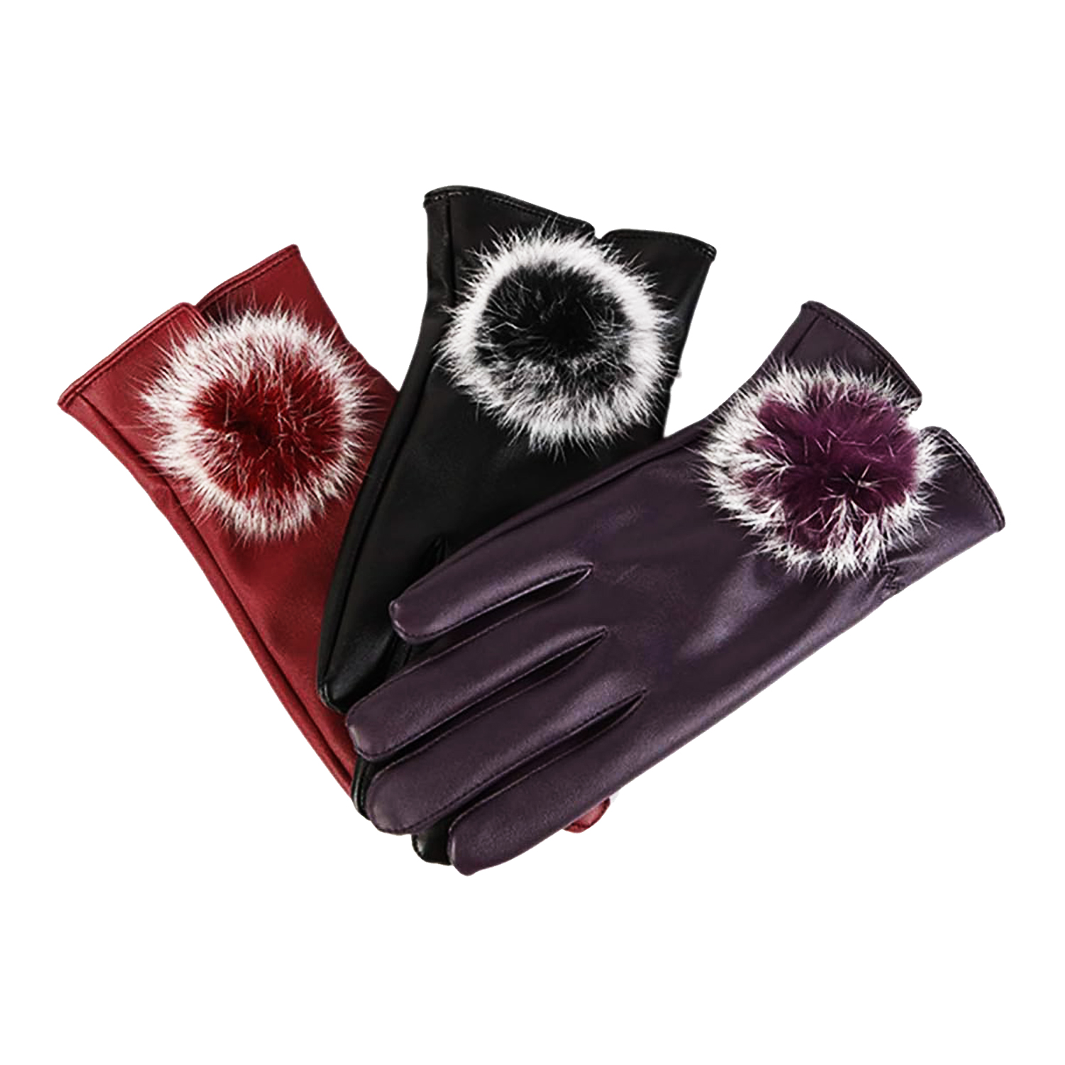 Guantes de Piel Sintética para Mujer con Pantalla Táctil con Pompón
