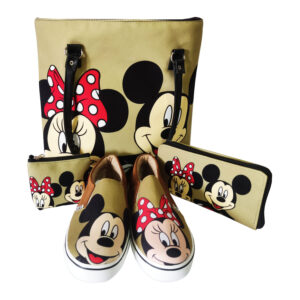 Set de Cartera de 3 Piezas mas Par de Zapatos Mickey Mouse y Minnie Mouse