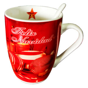 Taza con Diseño de Navidad mas Cuchara