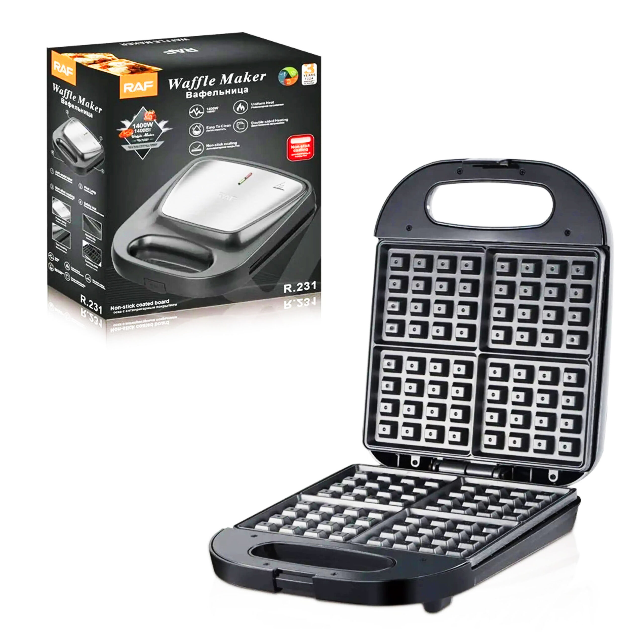 Máquina para Hacer Wafles Gofres 4 Rebanadas Waflera Electrica R.231 RAF